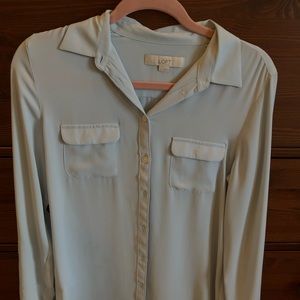 LOFT Washable Button Up Blouse Light Blue Size S